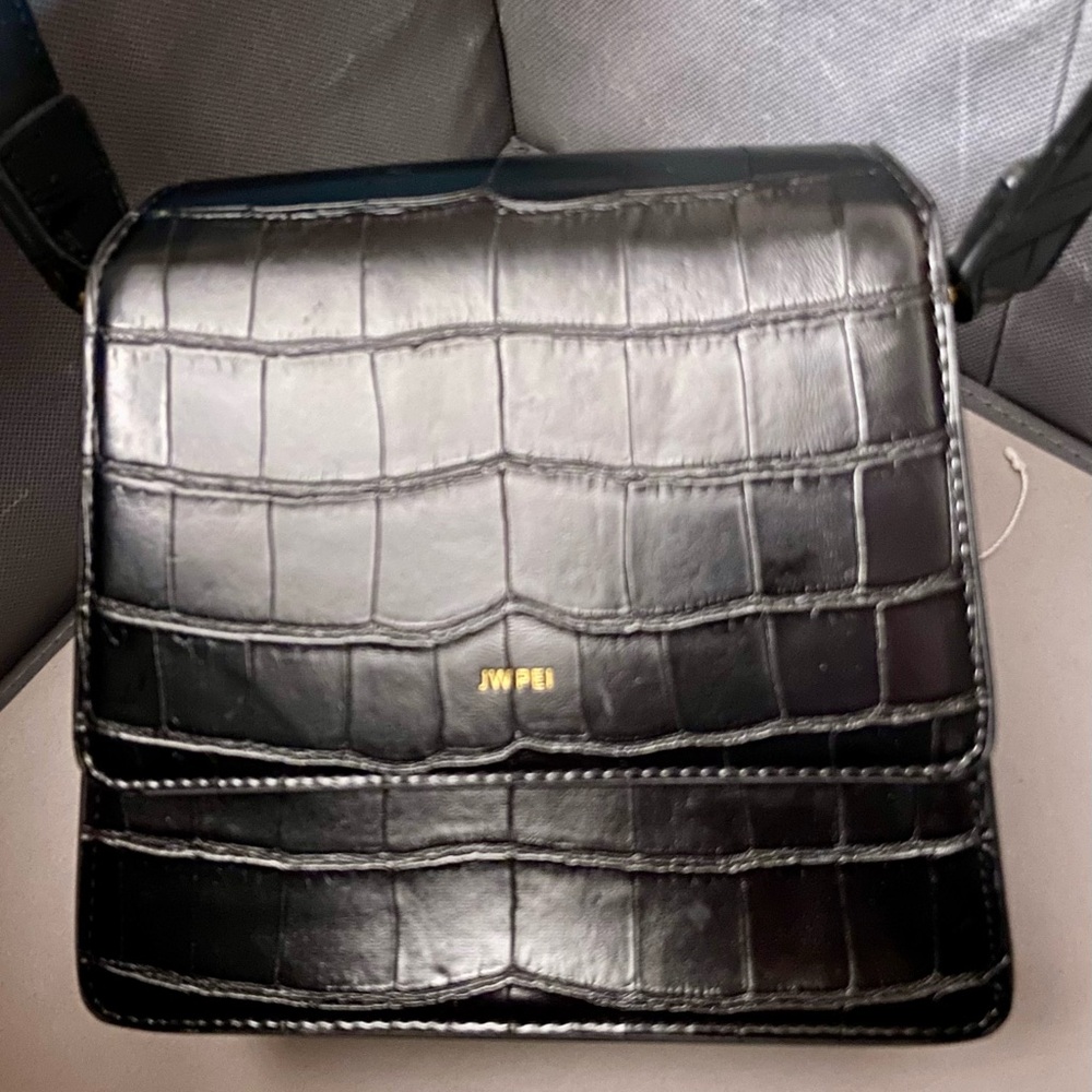 JW PEI Black Crocodile-Embossed Mini Bag